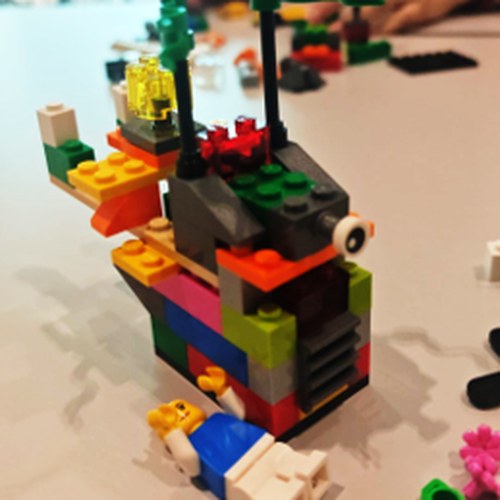 Detailed LEGO SERIOUS PLAY model of a creature built during a workshop